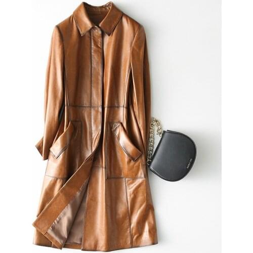 2020 Genuine Leather Jacket Women Spring Autumn casual ladies Jackets Long Slim Real Sheepskin trench Coat Female 28217