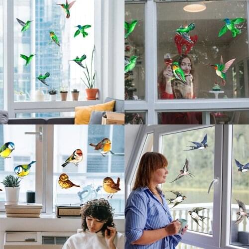 4 Kinds of Birds Window Glass Stickers Home Decor Electrostatic Stickers No Glue Living Room Bedroom Bathroom Decoration Mural
