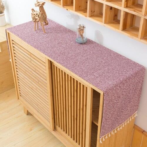 40x150cm Household Plain Yarn-dyed Non-slip Coffee Table Cloth Cotton And Linen Woven Bedside Table Cover Cloth