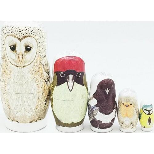 5Pcs/Set Matryoshka Wooden Russian Nesting Doll Wood Five-Layer Owl Matryoshka Ornament Children Gifts Educational Toys