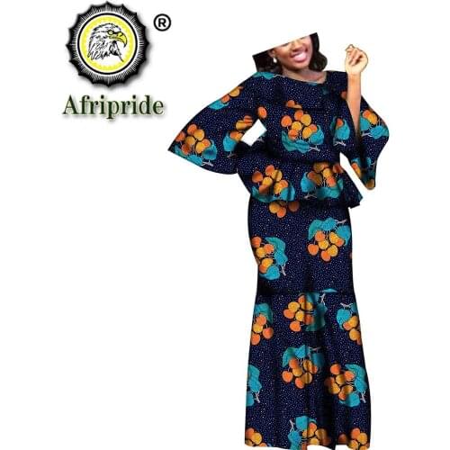African dresses for women print Elastic casual plus size Baggy embroidery Floor-Length Suit for lady AFRIPRIDE S1926003