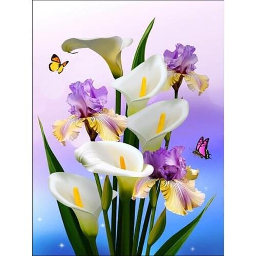 Calla flower Diamond Painting Full Mosaic Butterfly New DIY Sticking Drill Cross Embroidery 5D simple Home Decoration