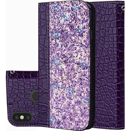 Glitter Bling Phone Cases For Xiaomi Mi 9T Pro A2 Lite A3 A1 8Lite Leather Wallet Magnetic Flip Crocodile Skin Book Case Cover