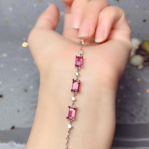 New style red garnet bracelet for women jewelry real 925 silver natural gem rectangle 4*6mm size girl birthday gift big sale