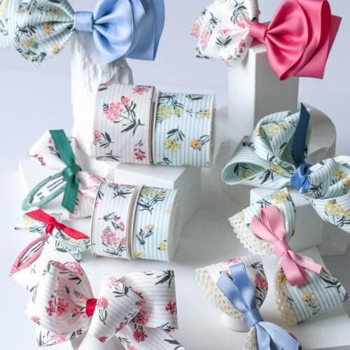 10 Yards 25/38MM Double Sided Flower Printed Cotton Floral Ribbon Polyester for Handmade Gift Packing DIY Hair Bow 2021070801