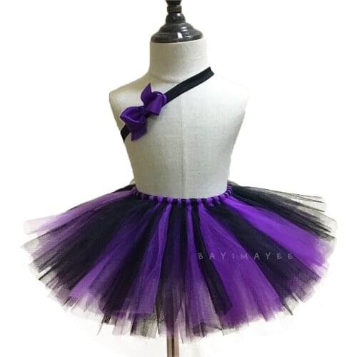 Baby Purple Black Tutu Skirt Girls Ballet Tulle Pettiskirts Underskirts with Grosgrain Bow Headband Children Party Costume Skirt