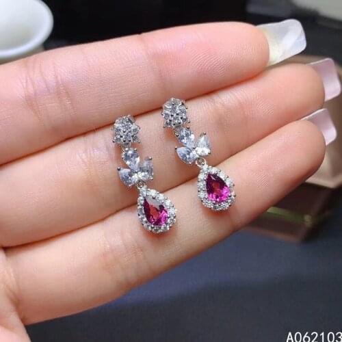 KJJEAXCMY 925 sterling silver inlaid natural pyrope garnet Women personality elegant plant water drop gem earrings ear stud supp