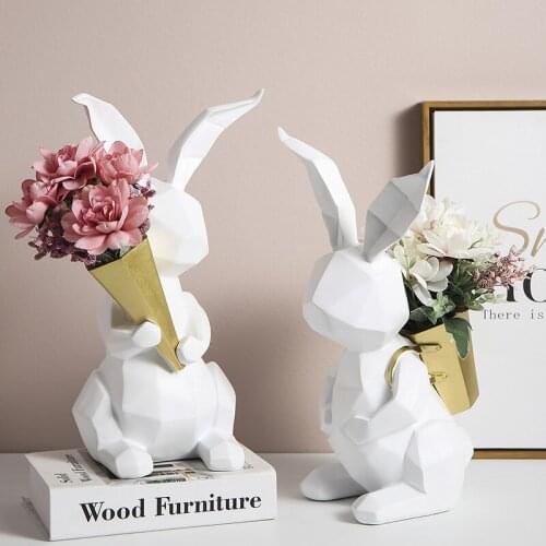 Creative Bunny Storage Decoration Home Adornment Living Room Bedroom Desktop Resin Flower Arrangement Light Luxury Ornaments