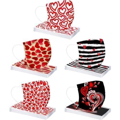 Cosplay Mascherine Disposable Mask Adult Couple Matching Valentines Day Heart Printed Fashion Bandana Decor Halloween Cosplay