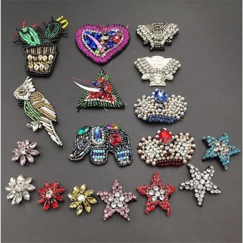 Handmade Rhinestone beaded sequin Patches Sew on Crystal pearl patch for clothes beaded Applique cute patch