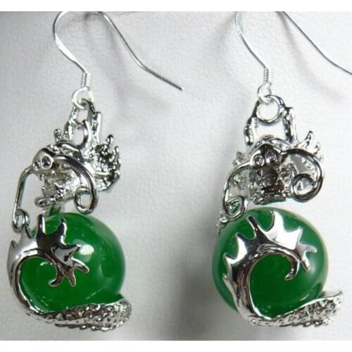 Fashion >> Fancy 12mm purple jade dragon 18KGP earrings 5.29