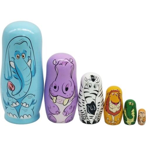 Cartoon Animal Russian Stacking Wooden Nesting Doll Matryoshka Xmast Gifts 6 Pcs