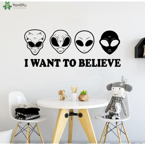 YOYOYU Wall Decal Aliens Quote I Want To Believe Wall Sticker Kids Room Playroom Modern Adhesive Poster Interior Decor DIY CT571