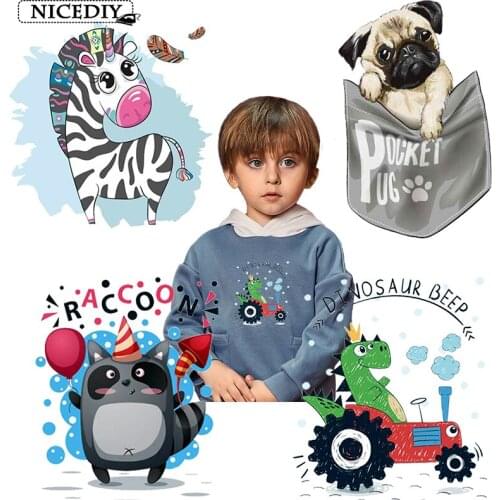 Nicediy Raccoon Dog Patches Iron On Transfer For T-Shirt Animal Heat Thermal Transfers Patch Decor For Boys Clothes Washable DIY
