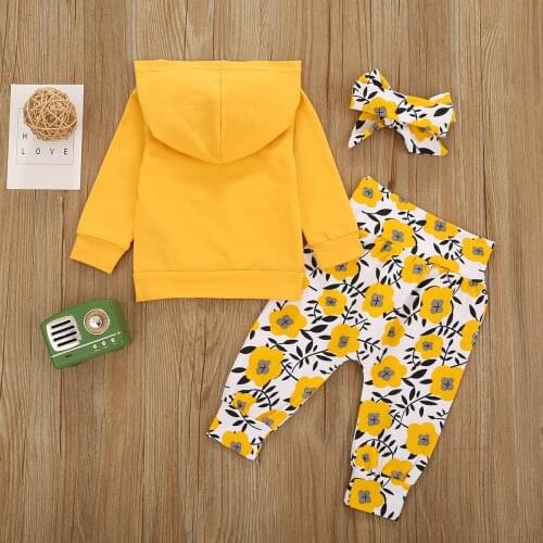 Fall Infant Baby Print Set Kids Girls Boys Long Sleeve Pullover Hoodies + Trousers Headband Casual Tracksuit Set Outfits 0-2Y