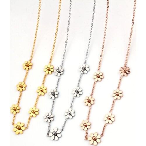 2020 popular stainless steel flowers necklace pendant chain chocker gift for girl women jewelry accessory birthday present