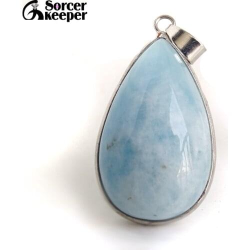 Genuine Natural Aquamarine Gem Real Ocean Blue Aquamarln Pendant Necklace For Woman Man CBA Beads Stone Jewelry DIY Gift BF444