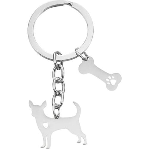 Chihuahua pendant keychain with bone