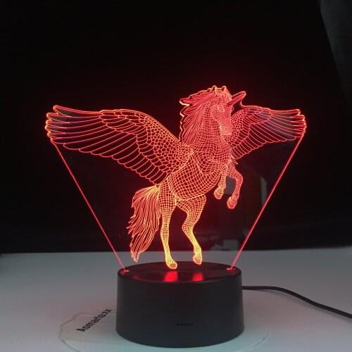 Latest Unicorn Flyying Model Touching LED Lamps Kids Bedroom Decor Rainbow Horse Lights With Remote 3D illusion Night Lights