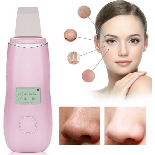 Pro Ultrasonic Facial Skin Scrubber LCD Screen Ion EMS Therapy Face Rejuvenation Cleaner Blackhead Acne Cleaning Skin Care Tool