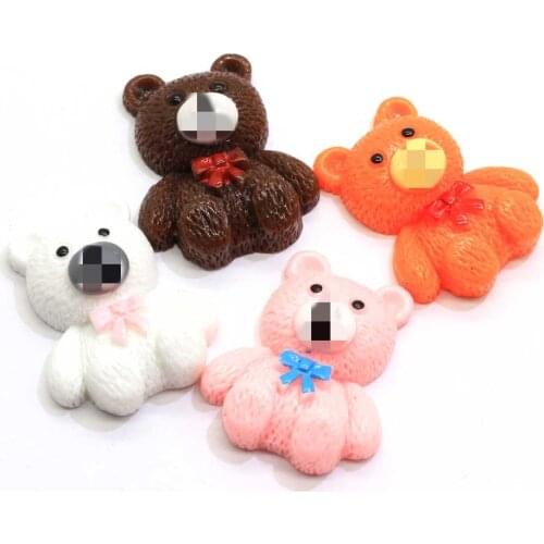 29mm Super Kawaii Little Bear With Bowtie Acrylic or Resin Cabochons Colorful Baby Bears Resin Flatback Cabochons