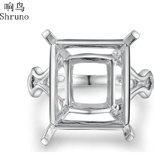 Shruno Emerald/Radiant/Octagon 14x12mm Sterling Silver 925 Vintage Fine Semi Mount Engagement Ring Setting Women Fine Jewelry