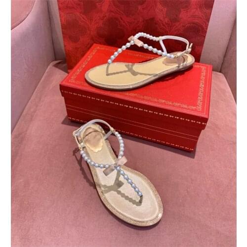 Rhinestone Bow Sandals Female New Summer Versatile Pearl String Platform Shoes Buckle Strap String Bead Sandalias Mujer Sweet