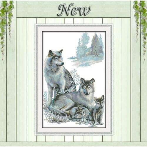 A wolf family,Counted Printed on the canvas DMC 11CT 14CT Cross Stitch kits,Needlework Set Embroidery,winter snow animal Scenery