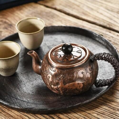Japanese hand-made pure copper teapot retro Mini teapot domestic teapot side handle kungfu tea set