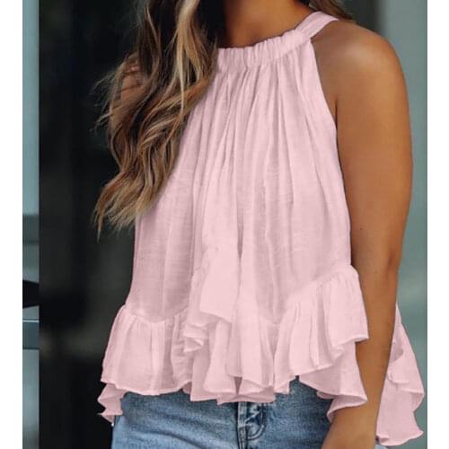 2021 Hot Sale Summer New T-Shirt Womens Solid Round Neck Chic Pit Sleeveless Off Shoulder Casual Loose Top