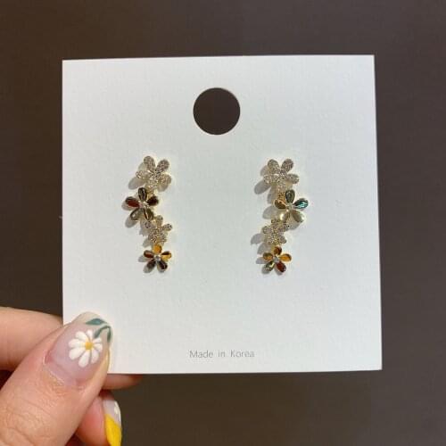 Korean New Design Fashion Jewelry Exquisite Copper Inlay Zircon Full Crystal Flower dangle Earrings Elegant Female Earrings