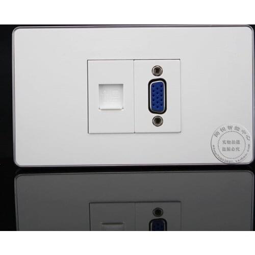 120MM Wall Socket Plate 2 Ports One VGA Outlet & One RJ45 Cat5e Socket Panel Faceplate