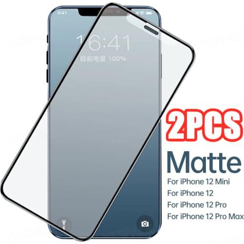 2Pcs Anti Fingerprint Matte Frosted Tempered Glass for iPhone 12 mini 11 Pro X XR XS Max SE 2020 6S 7 8 Plus Screen Protector