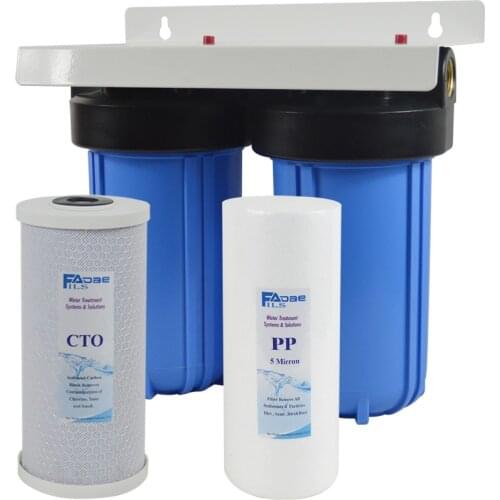 2-Stage Whole House Water Filtration System With 4 1/2"x10" Sediment And Carbon Block Filters,1" brass port,Easy Installation