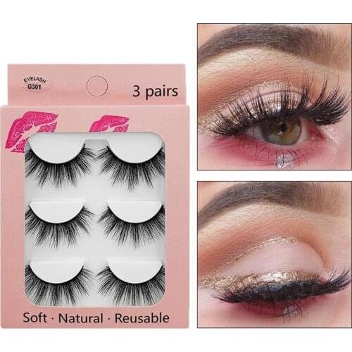 3 Pairs Eyelashes Mink-like Wool Handicraft with Cotton Stalk Handmade Natural Makeup 3D Imitate Mink Fluffy False Eyelashes