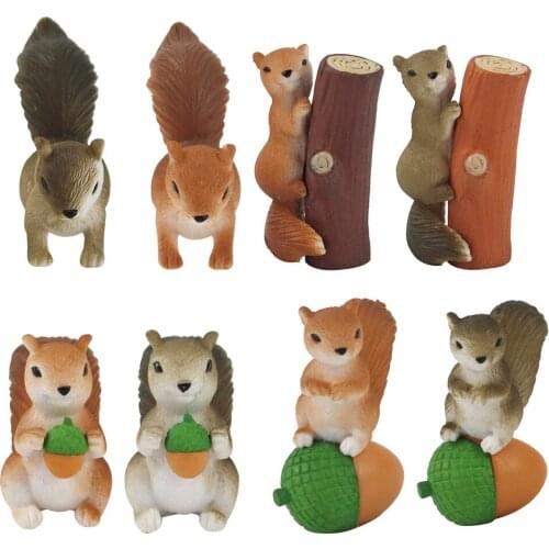 8pcs/set cute Animal Squirrel pvc garden statue Ornaments Animal Doll Figure Model toys gift mix