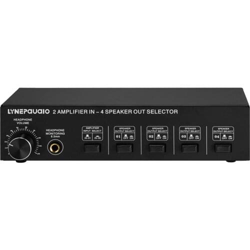 LINEPAUDIO 2 in 4 Out Audio Switcher Speakers Selector Switch Box 4 Zone Amplifier with Volume Control Banana Jack Earphone Jack
