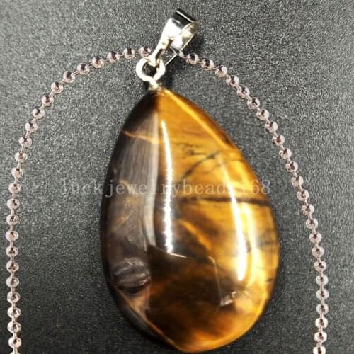 Free Shipping Women Fashion Jewelry Tigers Eye Water Drop Necklace With Chain 1pcs C5407