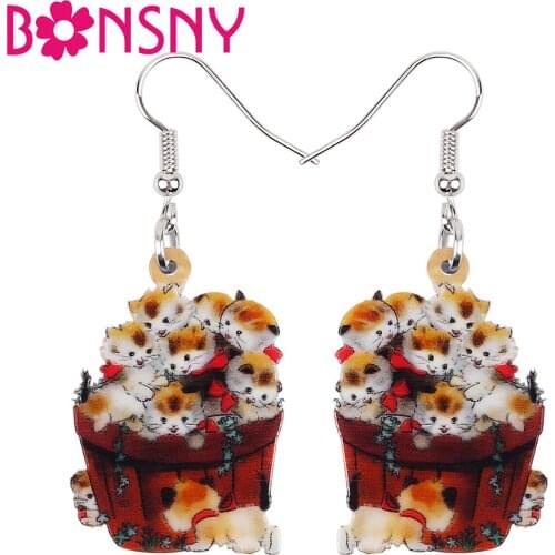 BONSNY Acrylic Sweet Orange Cat Kitten Earrings Long Drop Dangle Fashion Novelty Jewelry For Women Girls Party Teens Gifts