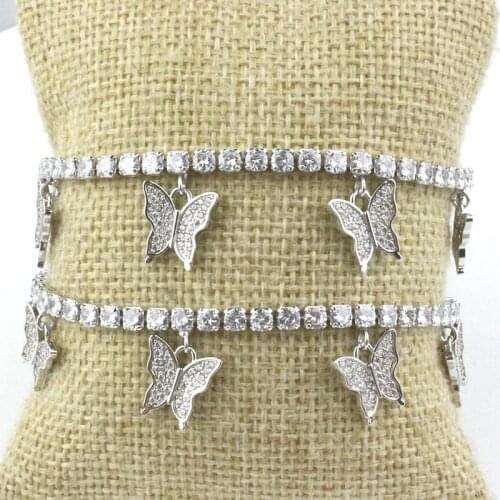 5pcs/lot Butterfly shape cz charm bracelet,clear cubic zircon micro pave pendant bracelet,new design cz jewelry wholesale