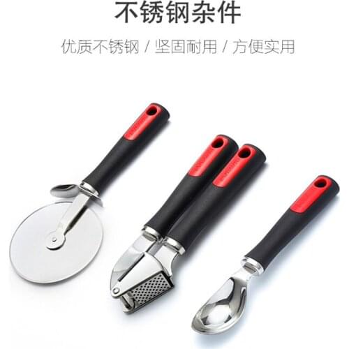 Garlic Press Crusher Squeezer Masher Stainless Steel Ice Cream Spoon Stainless Steel Handle Three-Piece Kitchen T