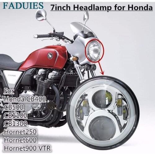 FADUIES Chrome 7" 50W Round Motorcycle LED Headlight With white Halo Ring DRL For Honda CB400 CB500 CB1300 headlamp