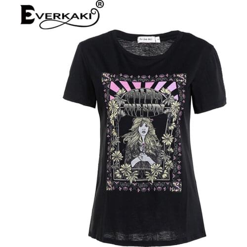 Everkaki Retro Bohemian Tshirt Women Printed Tees&Tops Summer 2020 Boho T Shirt Women Fashion&Casual Womens Clothing T-Shirt