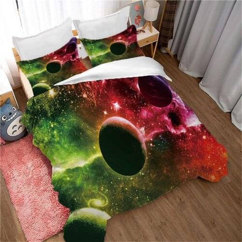 3D Cosmic Planets Pattern 2/3pcs Bedding Set Duvet Cover Starry Sky Space Brushed Polyester Microfiber with Pillow Case