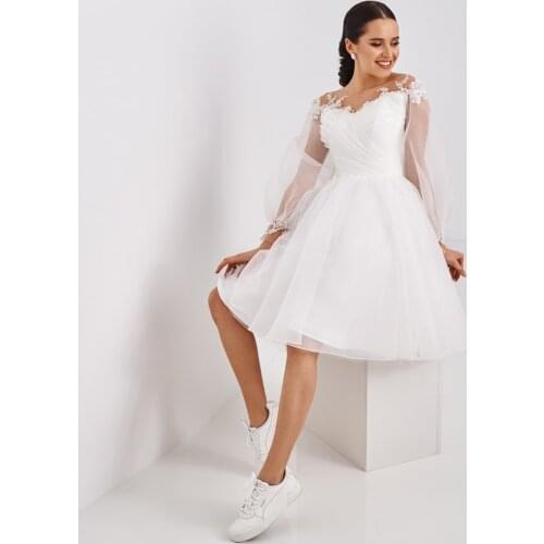 Short coop A Line Short Wedding Dress Knee Length Long Sleeves Lace Bridal Gown Little White Dress Robe De Mariee Elegant New