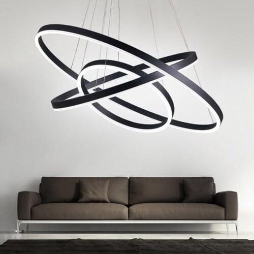1/2/3/4 Circle Rings LED Pendant Lights For Living Room Bedroom Dining Room Black/White Home Deco Hanging Lighting Pendant Lamp