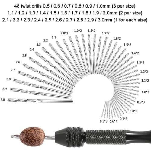 Mini Micro Aluminum Alloy Hand Drill 49pcs 0.5-3mm Twist Drill Bit With Chuck Woodworking Drilling Rotary Tools