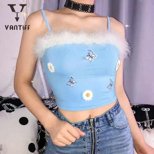 Fashion Srxy Crop Tank Tops Women Bodycon Female Top Camisole Womens 2020 Summer New Butterfly Mao Mao Collar Women Vest
