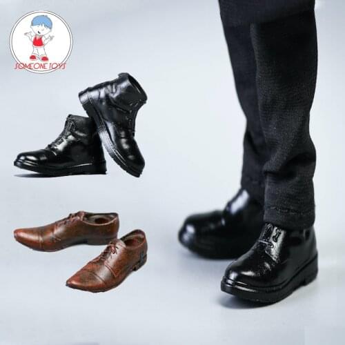 1/12 Scale black Male leather Shoes coffee Mens Leather Boots TW2142 for 6" soldier Figure SHF CF TBLeague Action Figures dolls