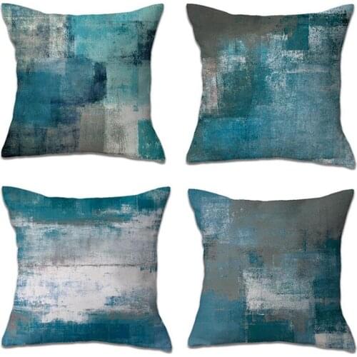 2pcs/set Geometry Color Matching Art Pillowcase Sofa Cushion Cover Blue Gray Color Pillow Case Car Decor Home Textile